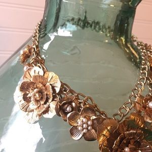 Floral ‘n Pearls Metal Bouquet Statement Necklace